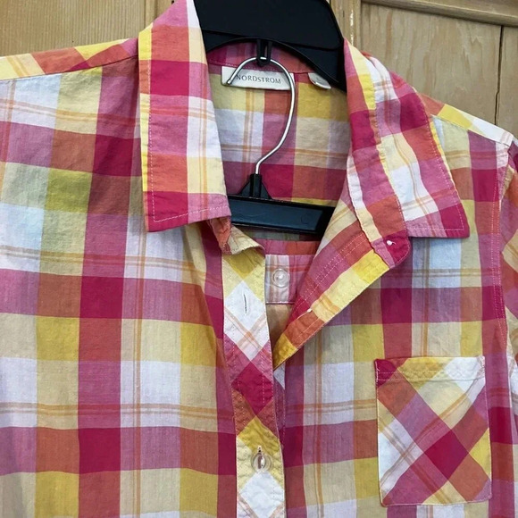 Nordstrom Womens Plaid Tie Capri 100% Cotton Pajama Set Size Large Pink SP EXC - Picture 3 of 12